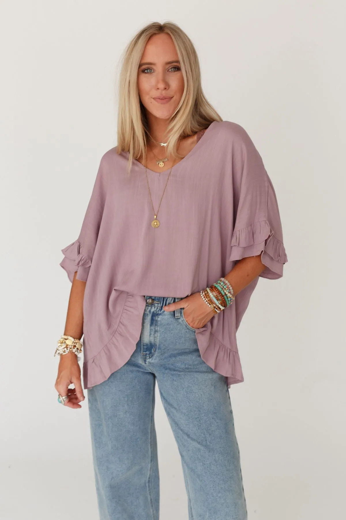 The Nest Let Me Be Ruffled Top - Pale Plum
