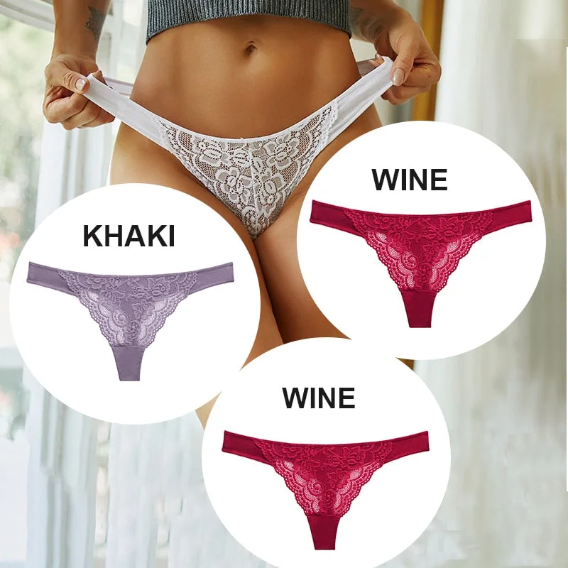 FINETOO 3PCS/Set M-XL Cotton G-string Women Lace Panties Sexy Woman Thong Underwear Lingerie Lace Pantys Femme T-Back Underpants