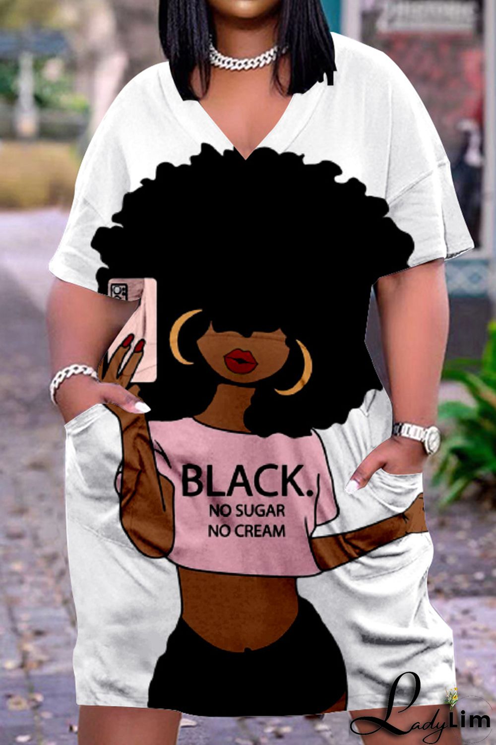 Green Yellow Fashion Casual Print Basic V Neck Short Sleeve Dress