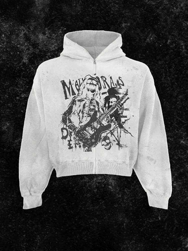 Full Printed Dark Metal Style Graffiti Cardigan Hooded Sweatshirt