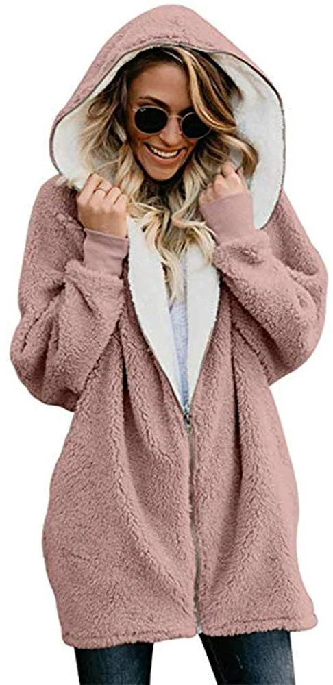 Thin Coat for Women Faux Fur Fleece Jacket Sherpa Lined Hoodies Zip Up Cardigan