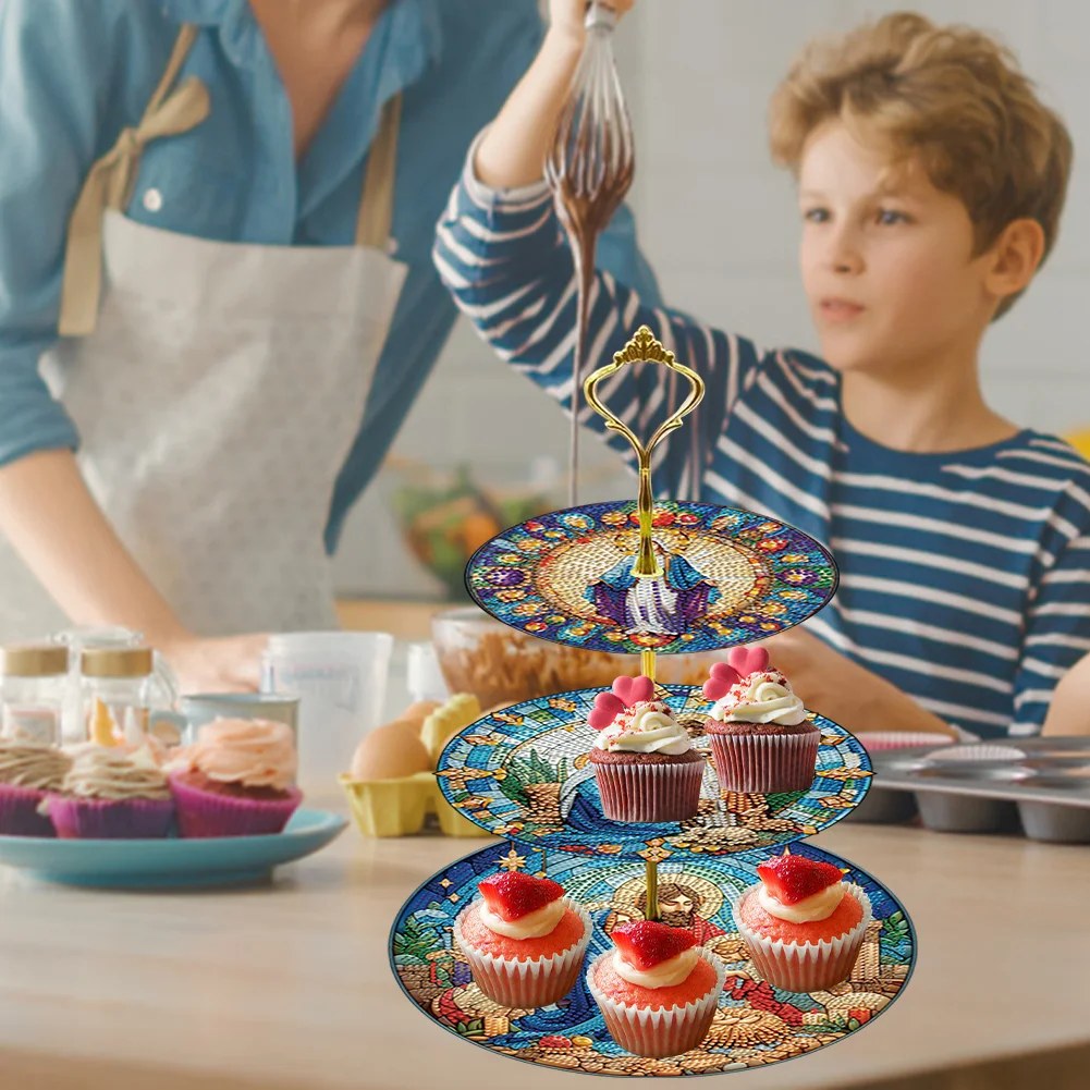 3 Tier Our Lady Round Diamond Painting Tray Food Plate for Adults Beginners