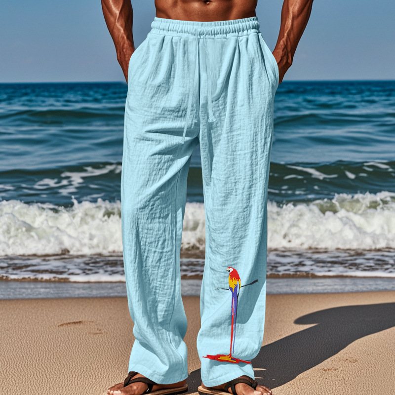 Men's Casual Solid Color Cotton And Linen Comfortable Vacation Pants