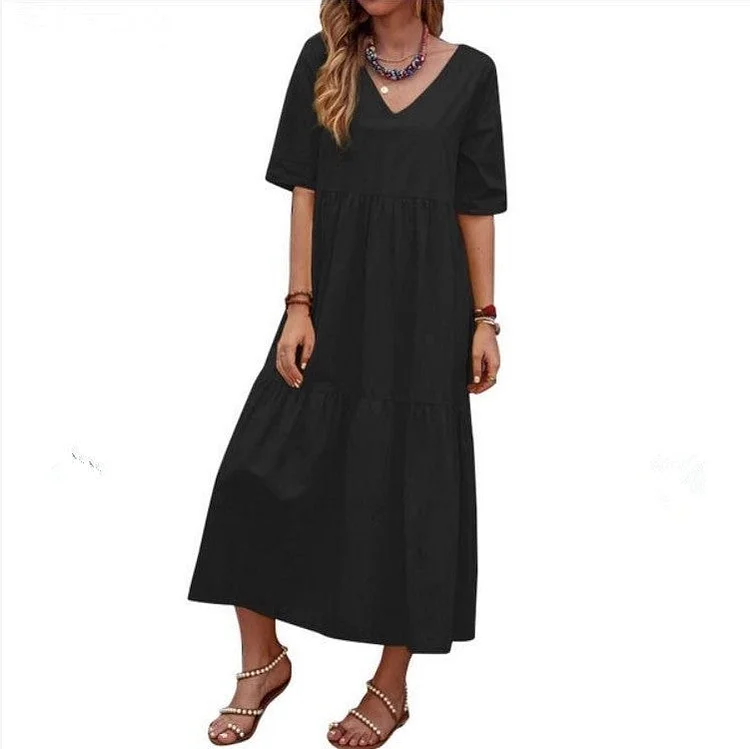 Bohemian Fashion V-Neck Short Sleeve Long Dress socialshop