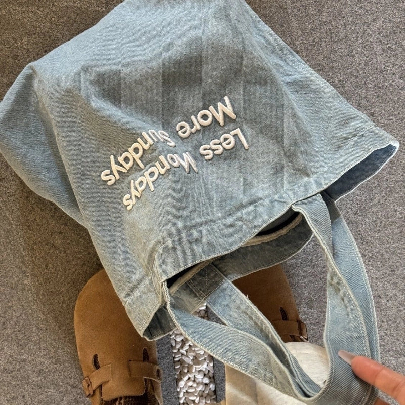 Women's Medium Denim Letter Vintage Style Square Zipper Shoulder Bag