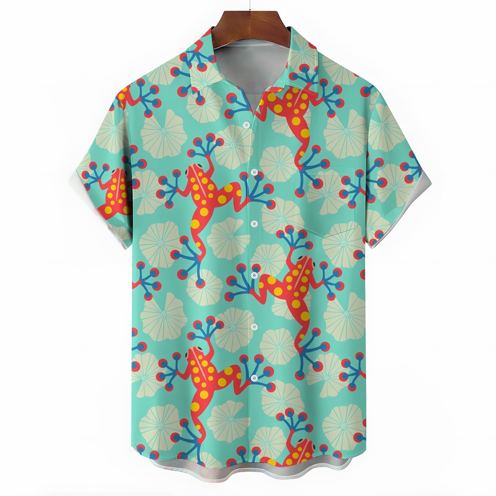 Colorful frog print Hawaiian shirt