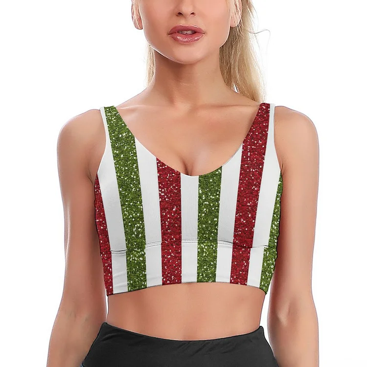 Sports Bra Green And Red Stripes