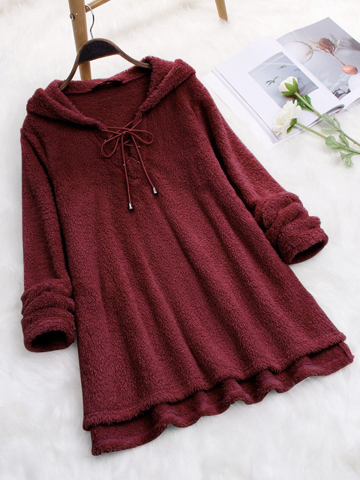 Long Sleeve Solid Cashmere Casual Hoodies