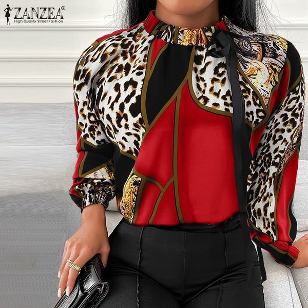 Plus Size ZANZEA Women Puff Sleeved Fashion Evening Casual Shirts Plus Size Blouse Tops - Life is Beautiful for You - SheChoic