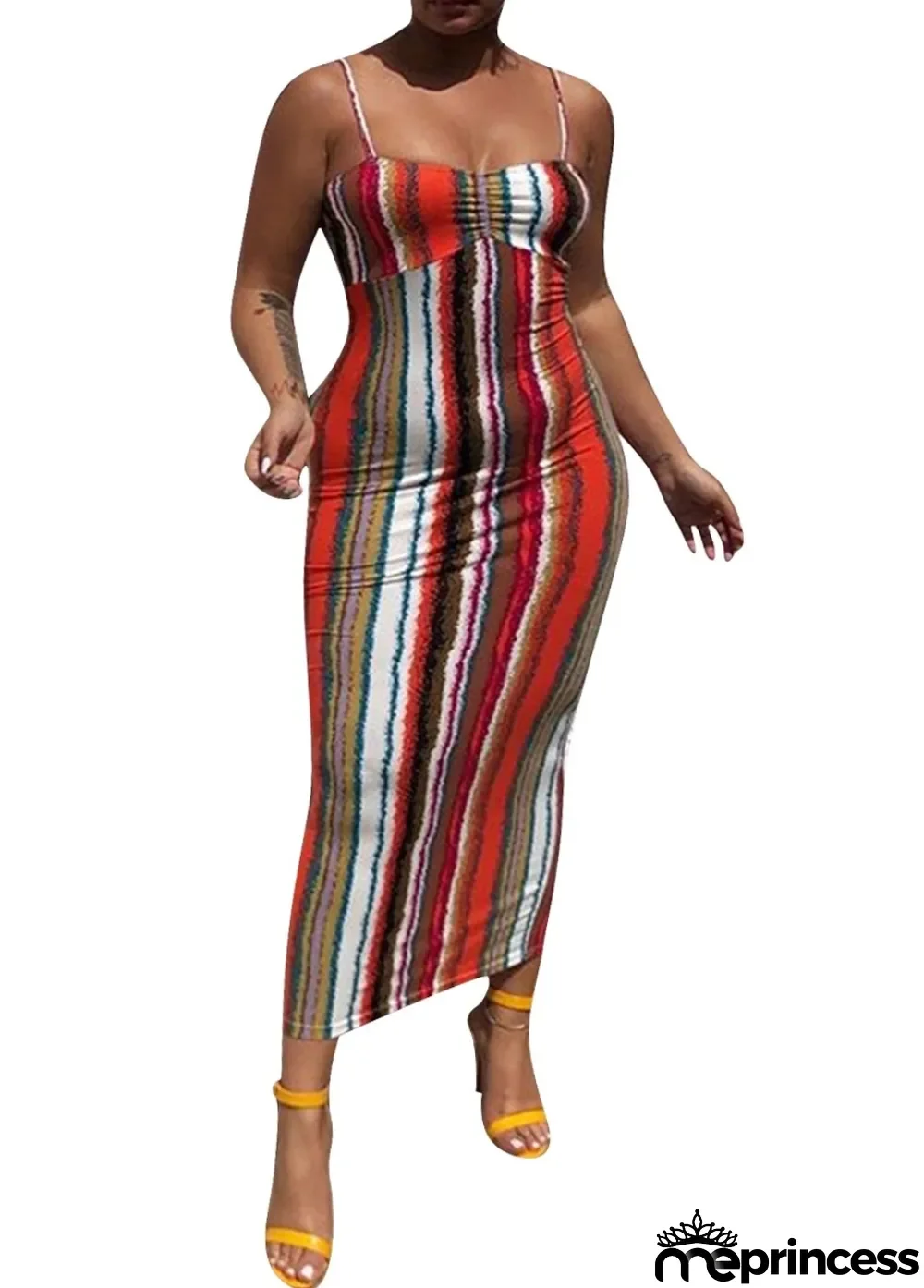 Summer Multi Color Straps Midi Dress