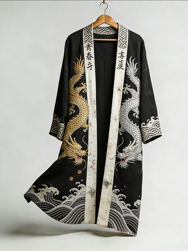 Antique Dragon Totem Embroidery Kimono  artssus