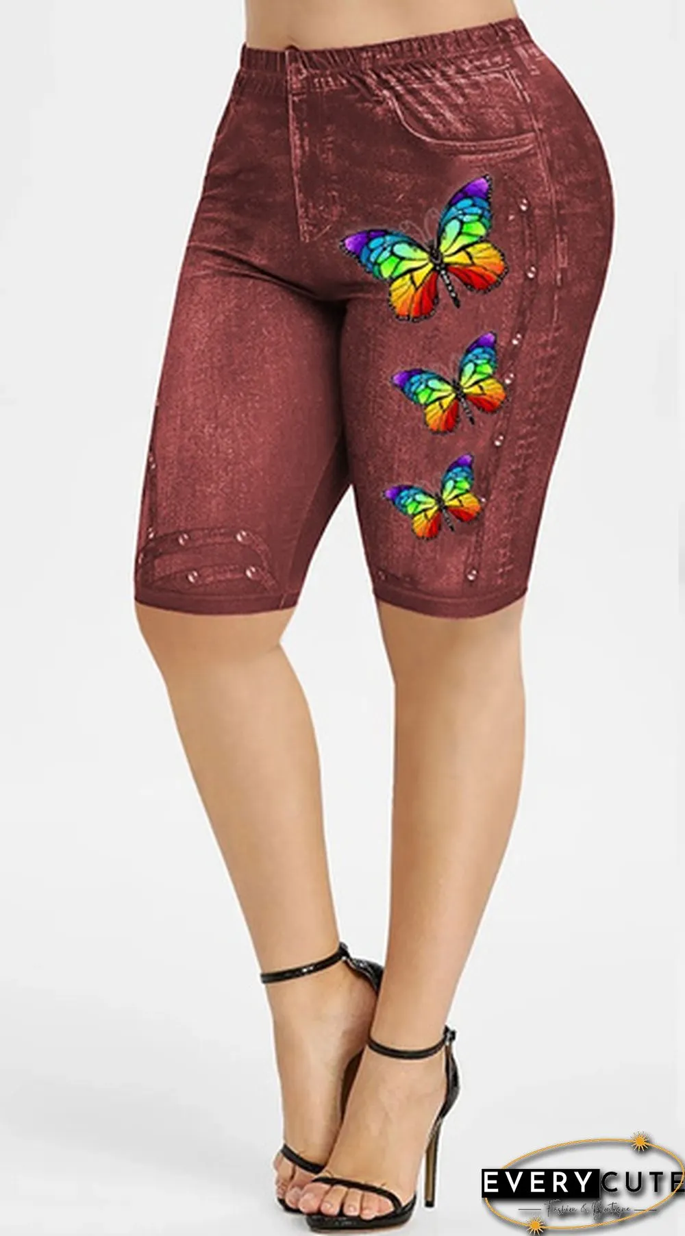 Colors New Summer Women Fashion Casaul Printed Butterfly Knee Length Jeggings Shorts Faux