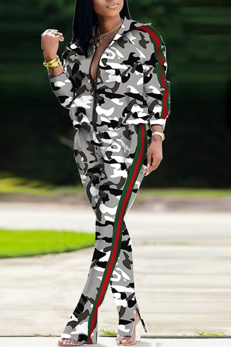 Casual Camouflage Printing Zipper Set