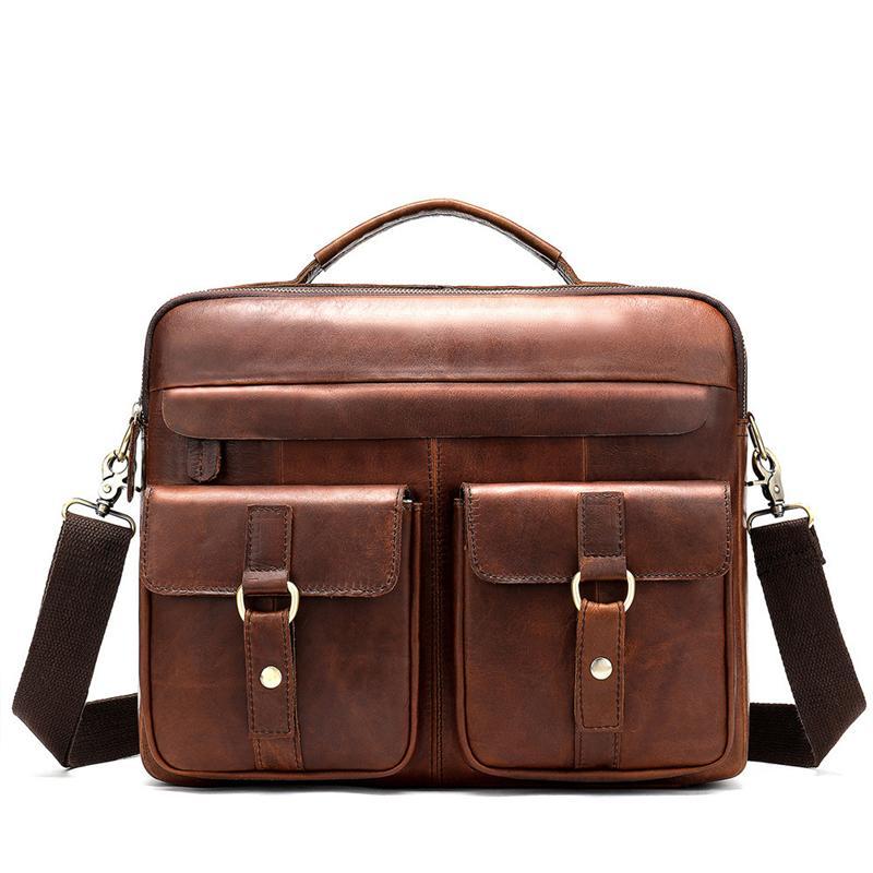 High Quality Retro Men's Shoulder Bag Large Capacity Leather Handbag