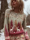Women's Christmas Pattern 3D Decoration Round Neck Loose Sweatshirt