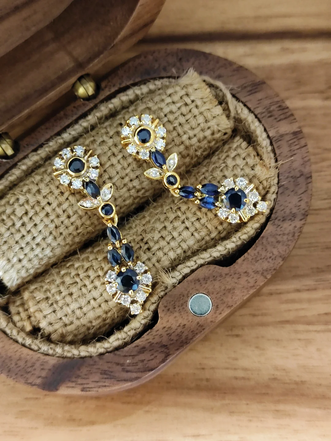 S286 大颗粒蓝宝石钻石花朵耳环K18，蓝宝石2.16ct，钻石0.6ct，5.2g【通勤戴绝对亮眼有品位又不夸张】