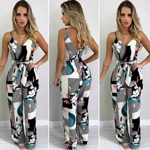 PENERAN HOT Fashion Women Summer Boho Floral Girls Loose Solid Jumpsuit Harem Trousers Ladies Overall Pants Casual Playsuits Plus Size