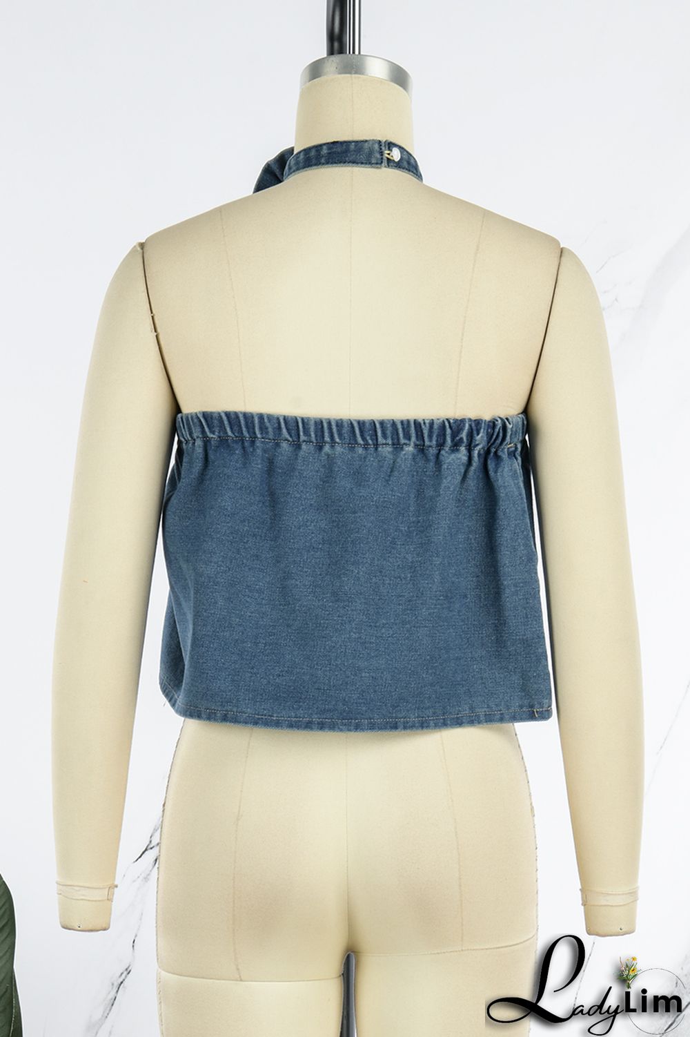 Blue Sexy Solid Patchwork Strapless Tops