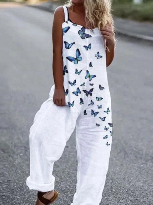 Printed Casual Cotton And Linen Jumpsuit