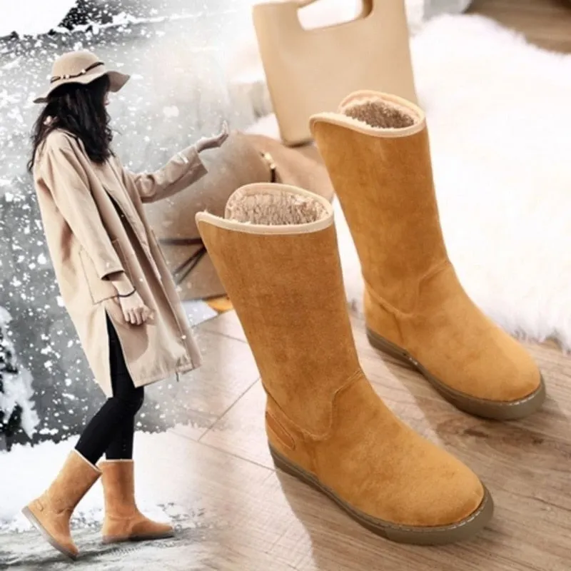 Snow Boots Woman,Thick Bottom Platforms Plush Winter Shoes,Mid-calf Botas,Round Toe,Warm Cotton Shoe.BLACK,Dropshipping
