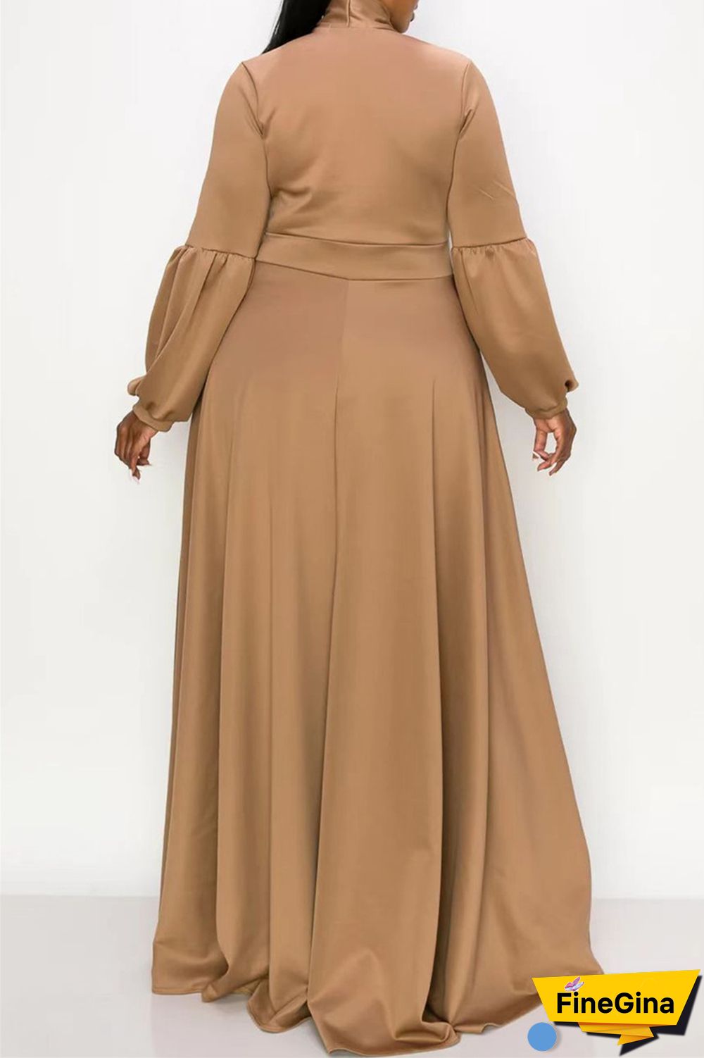 Tibetan Blue Casual Solid With Bow O Neck Long Sleeve Plus Size Dresses