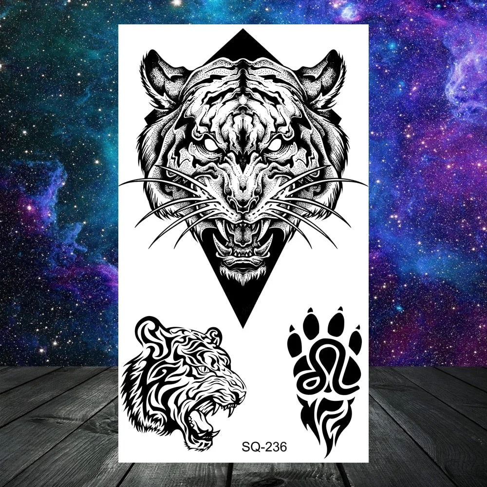 Realistic Tiger Lion Cross Temporary Tattoos For Women Adult Men Scorpion Wolf Dragon Fake Tattoo Neck Arm Hands Small Tatoos