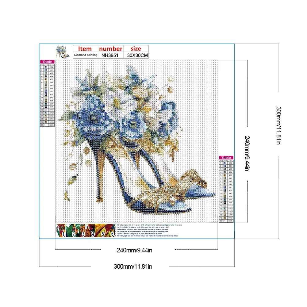 Full Round Diamond Painting 30*30cm - Flower High Heels