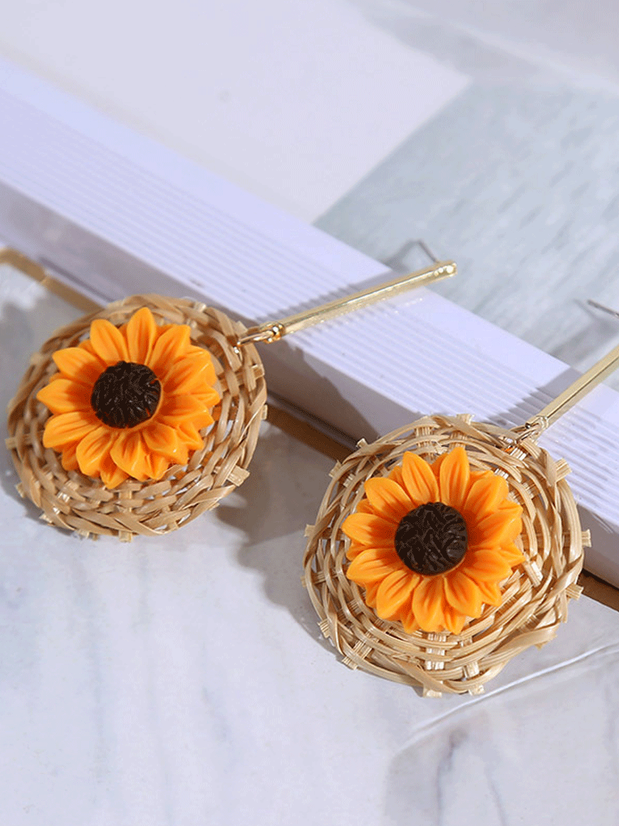 Sunflower Rattan Flower Earrings