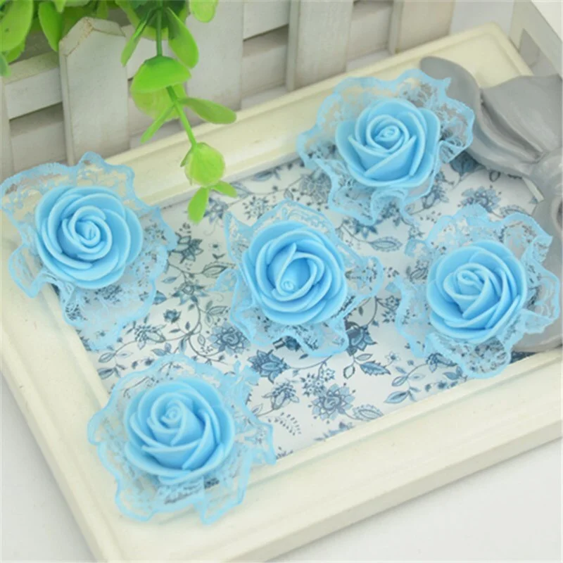 20pcs 3cm Artificial Mini Pe Foam Lace Rose Flower Heads For Wedding Party Decoration Diy Handmade Garland Craft Fake Flowers