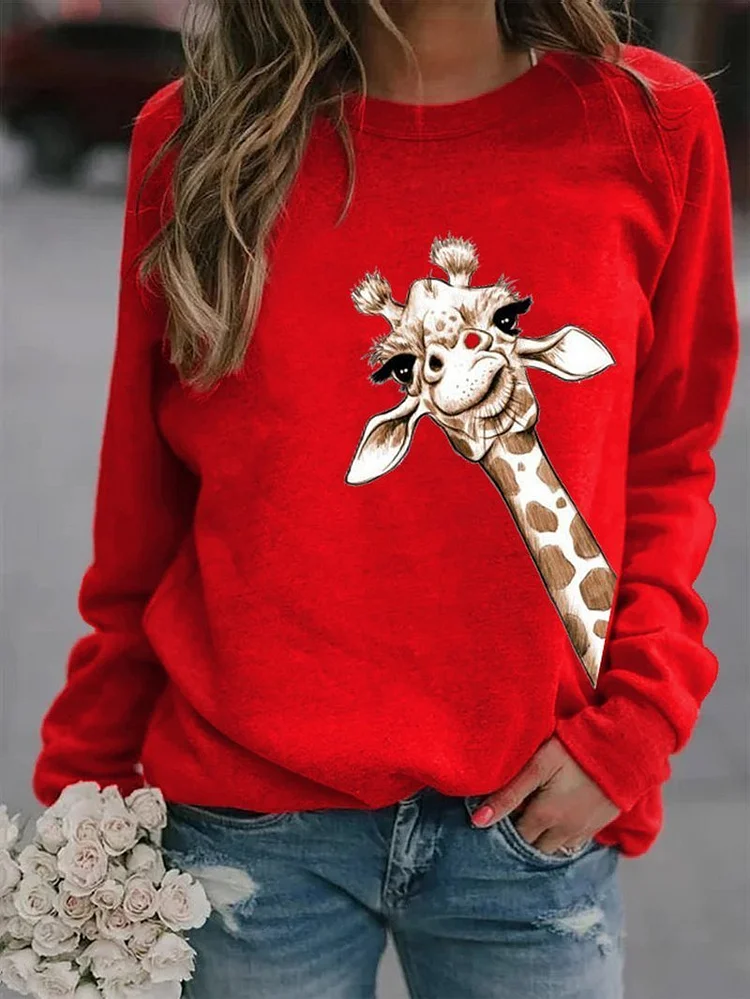Giraffe Print Crew Neck Sweatshirt