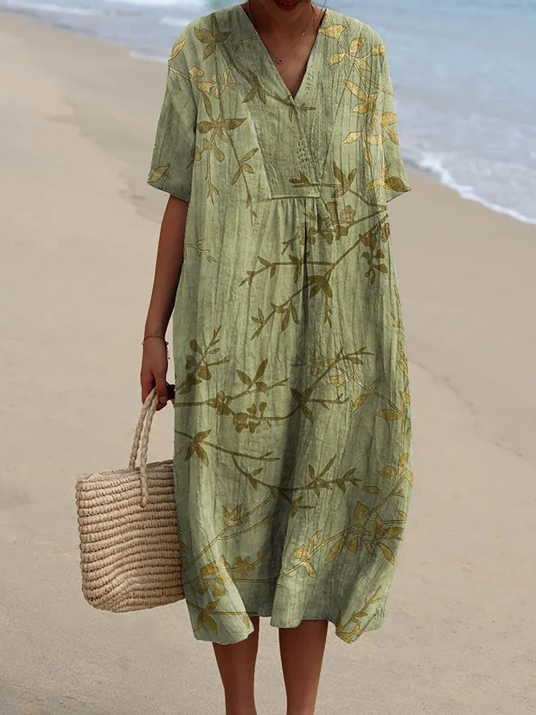 Women's Vintage Floral Art Print Casual Flowy Dress