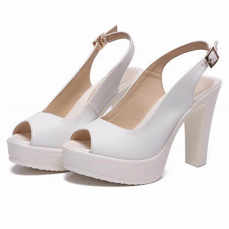 GKTINOO Plus Size 43 Women Platform High Heels 2021 Fashion Office Lady Peep Toe Pumps Party Wedding Bride Shoes Leather