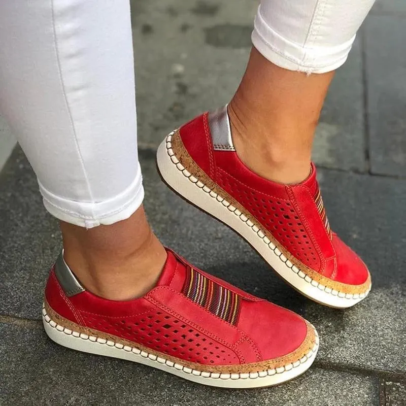 2021 Women Slip on Sneakers Shallow Loafers Vulcanized Shoes Breathable Hollow Out Casual Ladies Shoes Woman Plus Size Dropship