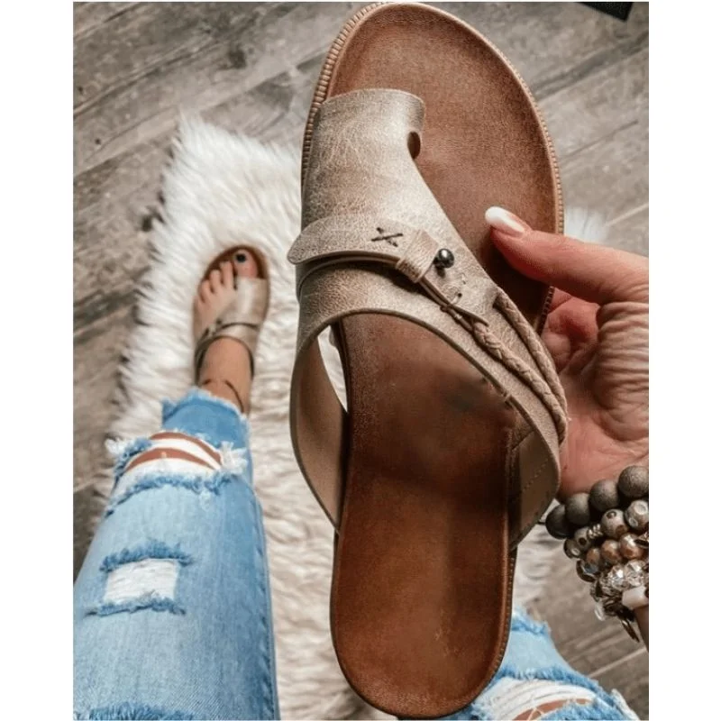 Summer Women's Leather Orthopedic Carina Sandals Flip Flop Beach Sandals Anti-slip