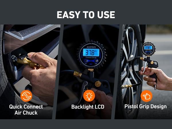 Product Introduction of AstroAI Digital Tire Pressure Gauge with Inflator, 250 PSI Air Chuck & Compressor Accessories, 0.1 Display Resolution, Car Accessories #springtok 5