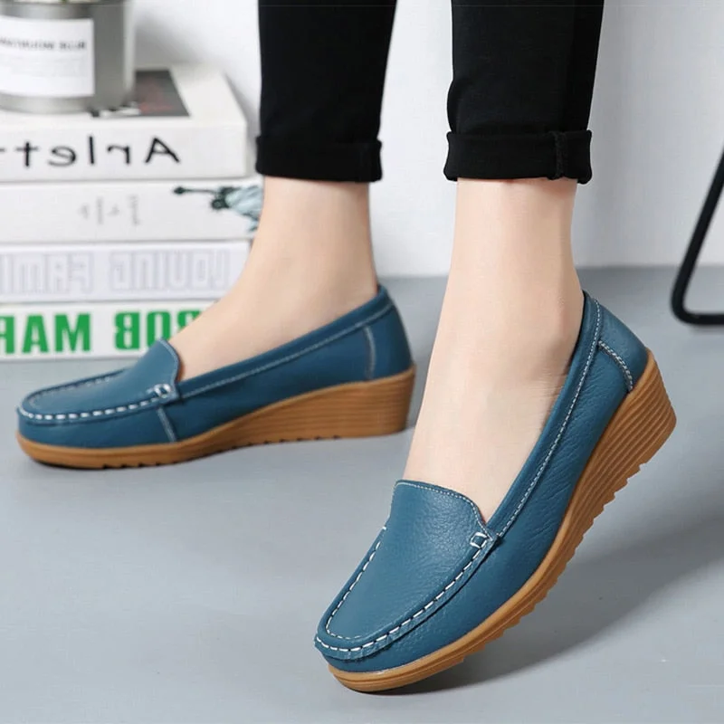 Women Flats 2022 Spring Summer Shoes Women Heels 4.3CM Genuine Leather Chaussures Femme Casual Women Loafers Ballet Flat Shoes