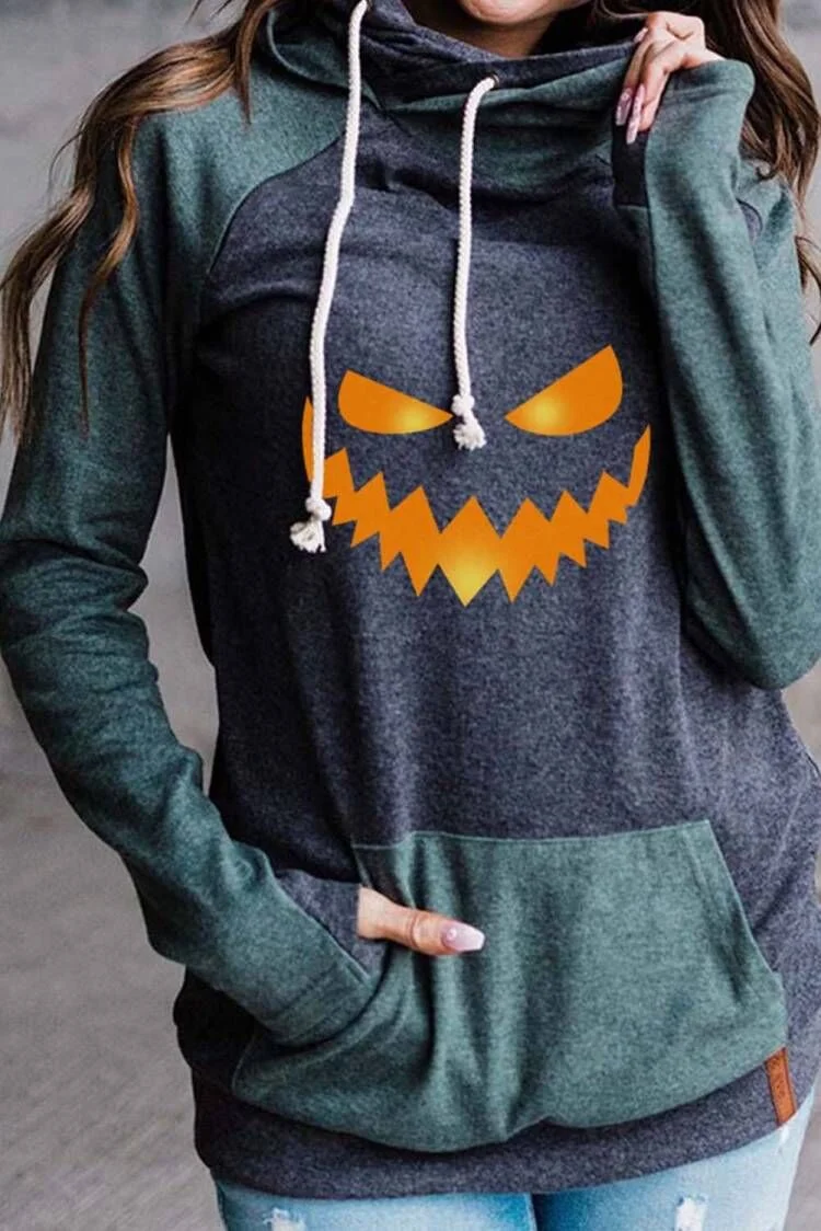 Pumpkin Print Long Sleeve Loose Sweatshirt