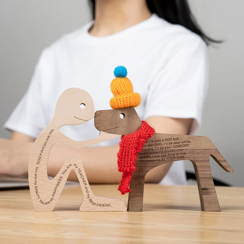 Handmade Wood Dog Decor Sculptures Craft Creative Figurine Ornement Decoration For Bedroom Home Office Decor Gift Natural