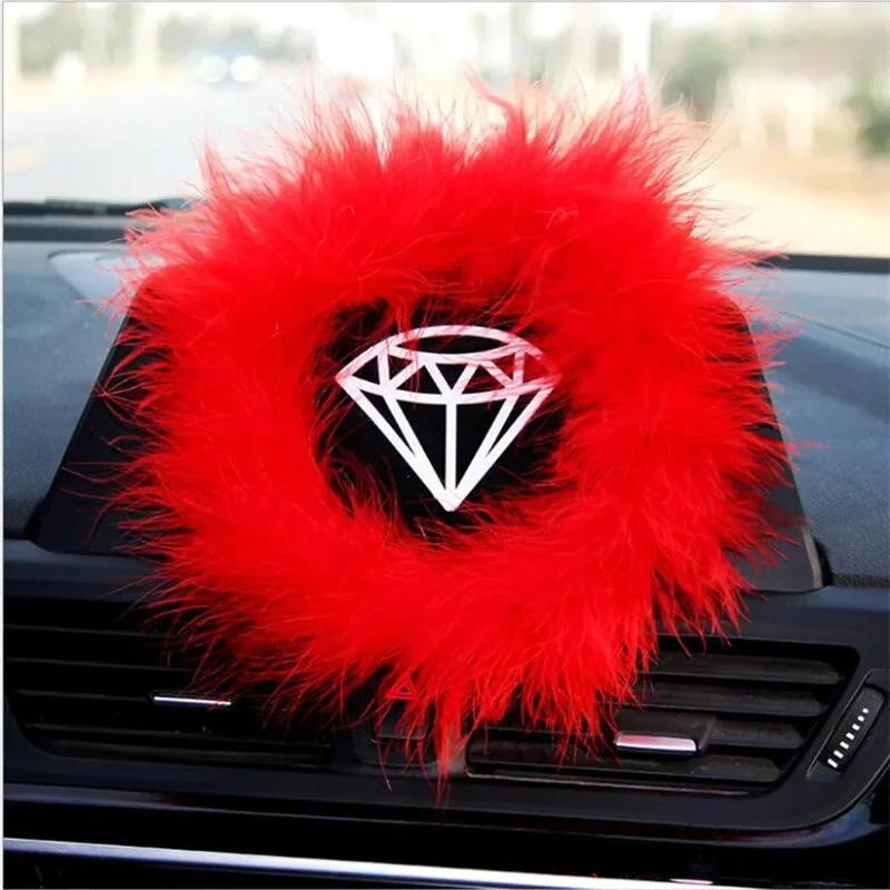 Creative Diamond Turkey Feather Round Mat Car Anti-skid Mad Car Central Control Instrument Panel Feather Storage Car Decoration