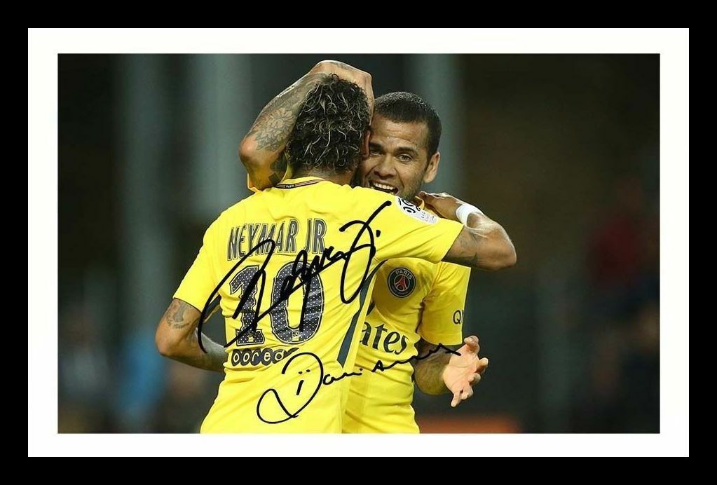 Neymar JR & Dani Alves - PSG Paris St Germain Autograph Signed & Framed Photo Poster painting