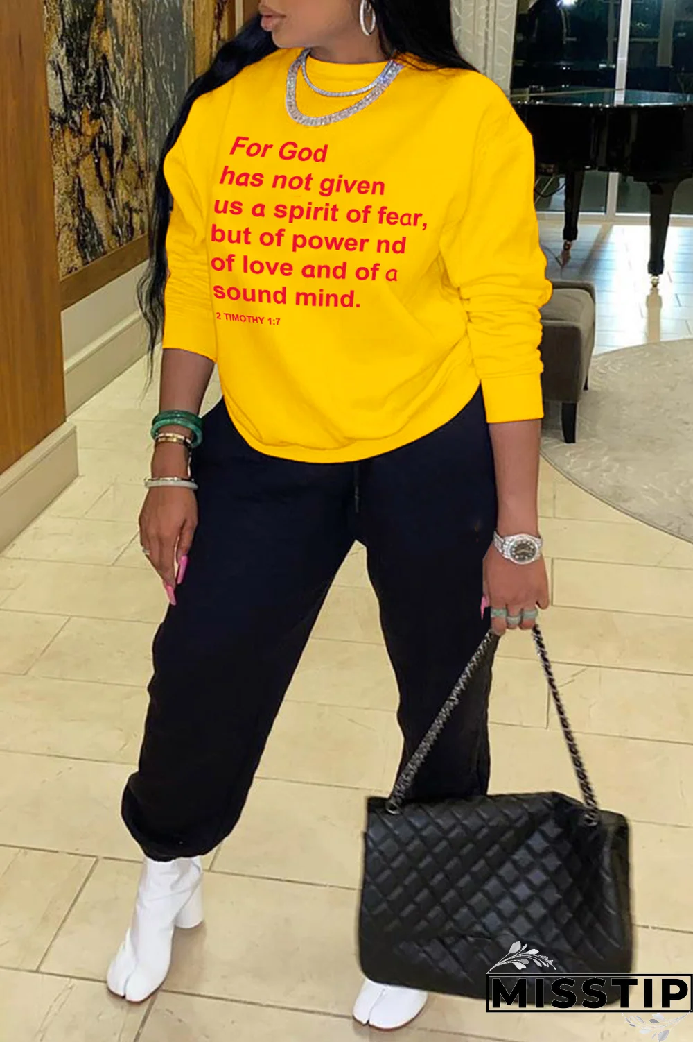 Blue Daily Print Letter O Neck Tops