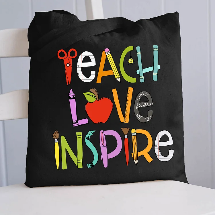 Pupiloves  Teach Love Inspire Teacher Tote Bag