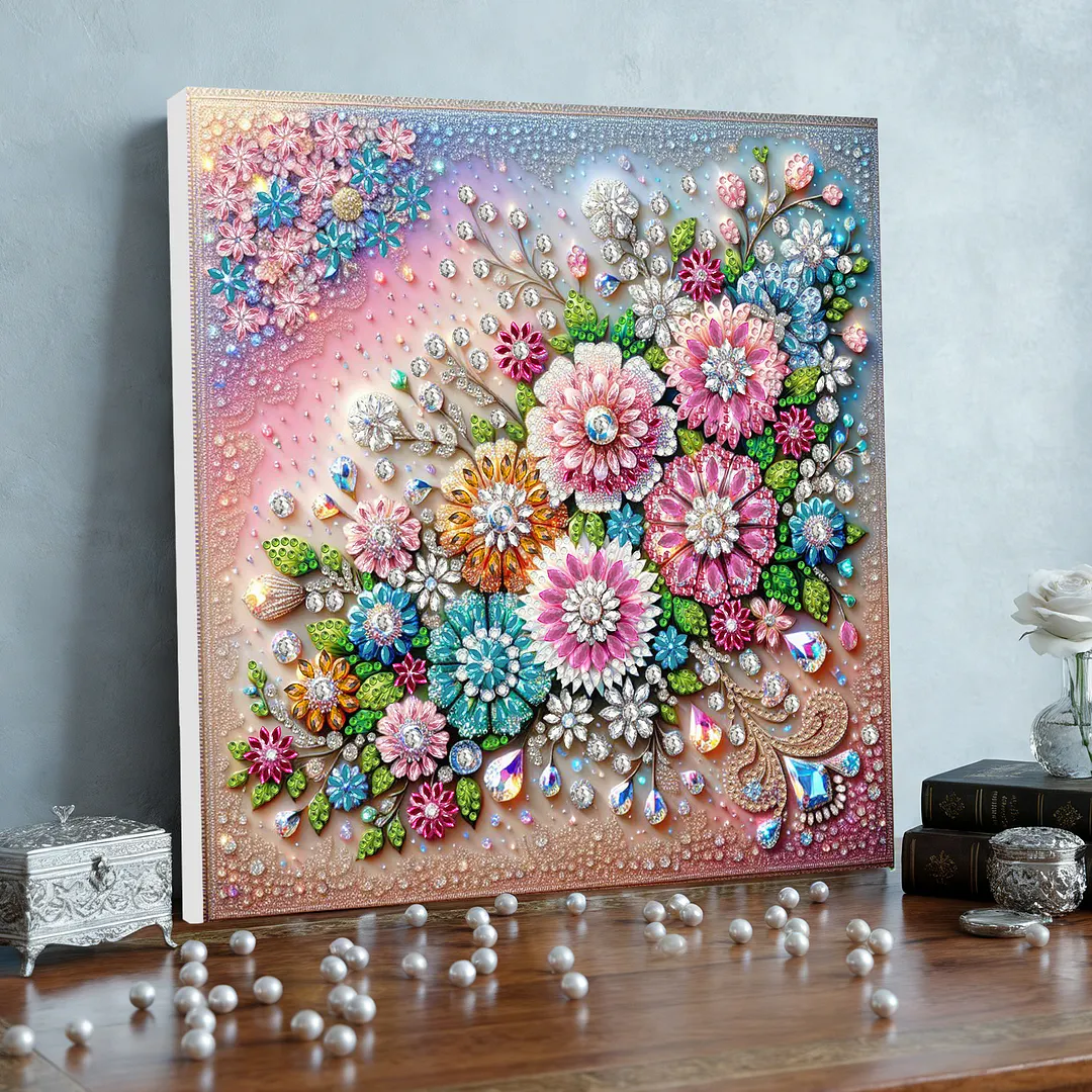 DIY Special Shape Drill Pearl Gem Diamond Art Painting Kit with Frame 9.84x9.84in Art Craft Pearl Diamond Painting for Adults Beginners Home Decor (BK33)