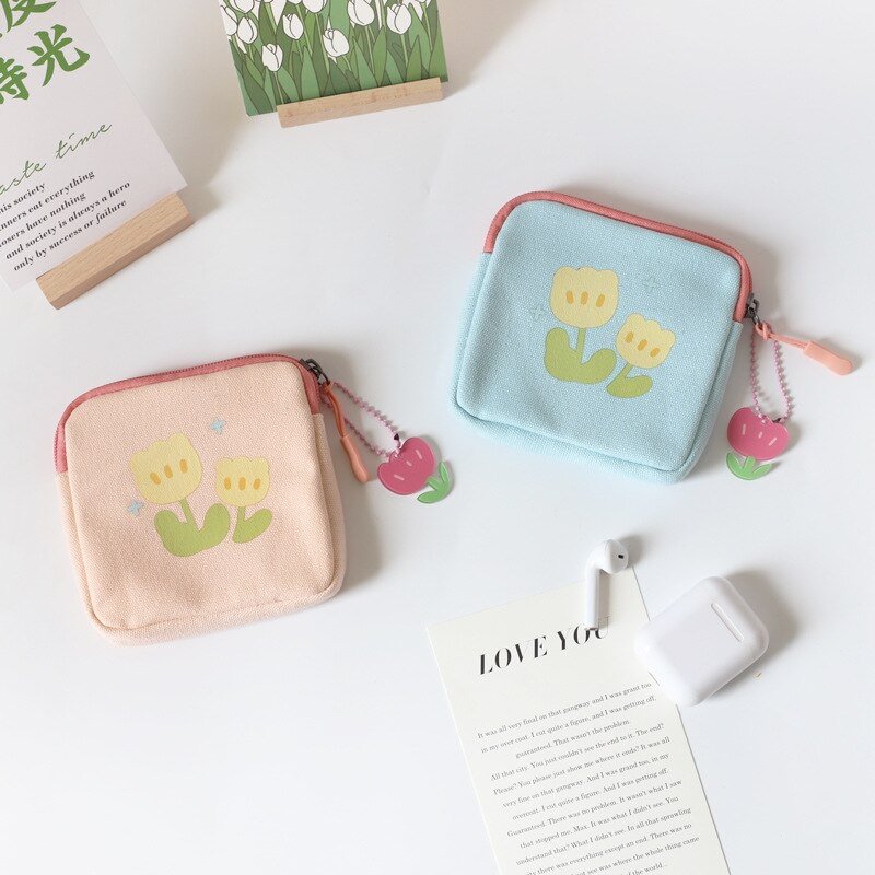 Summer Hit Color Coin Purse Female Ins Simple Flower Square Bag Student Coin Bag US Mall Lifes