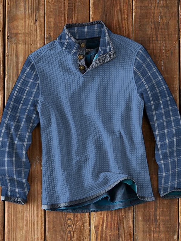 Men's Casual Fashion Waffle Print Long Sleeve T-Shirt