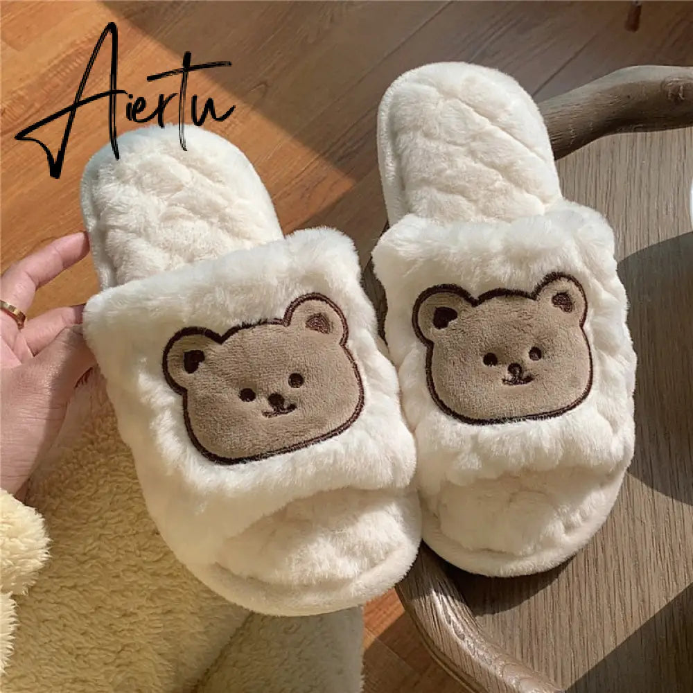 Aiertu Cute Smiley Face Slippers For Women Girls Fashion Kawaii Fluffy Winter Warm Slipper Woman Cartoon House Slippers Funny Shoes Aiertu