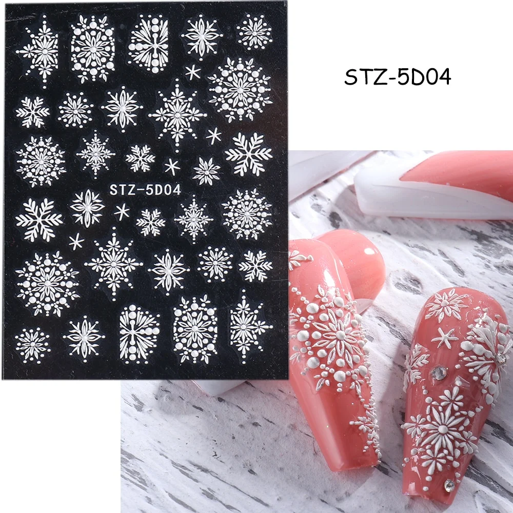 Churchf Nail Stickers Flowers Geometric Lines Decor Acrylic Embossed Sliders Gold Frame Nail Decals Cherry Blossom Manicure GLJI-5D05-Nail Inspo