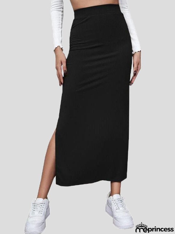Women's Skirts Solid Slim Fit Slit Long Skirt