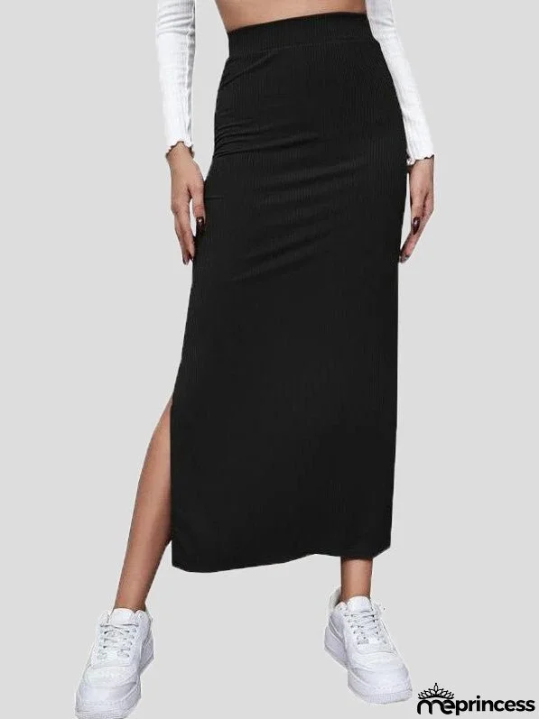 Women's Skirts Solid Slim Fit Slit Long Skirt