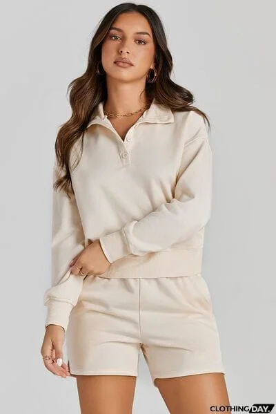 Half Button Sweatshirt and Shorts Active Set